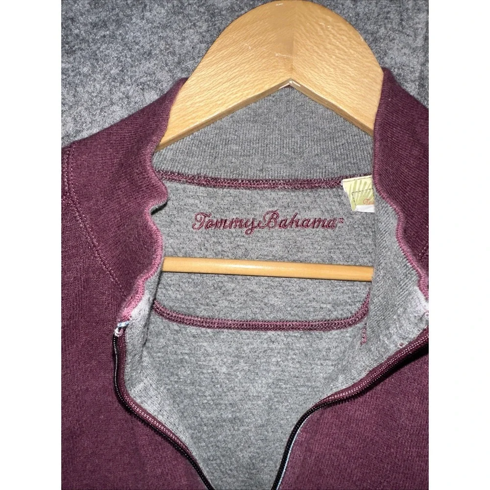 Tommy Bahama 1/4 Zip Reversible Sweater Mens XL‎ Burgandy Gray Cotton Pullover